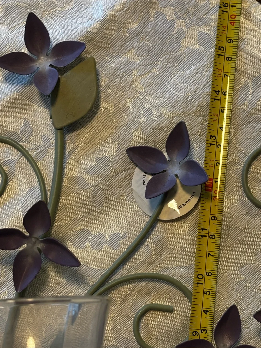 NEW. Home Interiors Green and Purple Floral Metal Wall Candle Sconces - Pair
